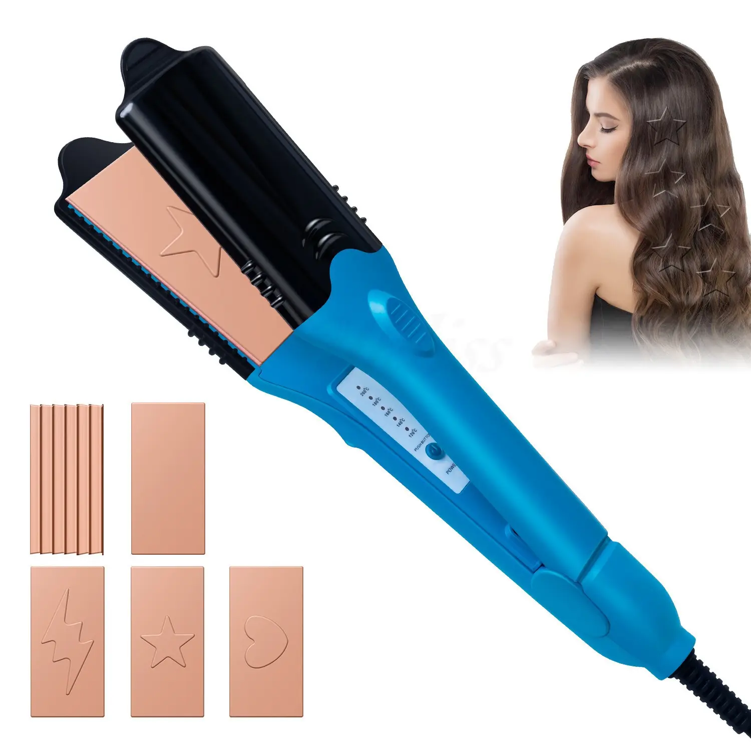 3D Hair Press Iron Hair Straightener Electric Straightening Curling Imprinting 3D Hair Crimper - Heatless Haircare Traditional Comfort Curler