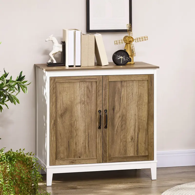 HOMCOM Farmhouse Storage Cabinet, Sideboard Storage Cupboard with Double Doors and Shelves for Kitchen, Bedroom, Living room, Distressed Wood Grain 6