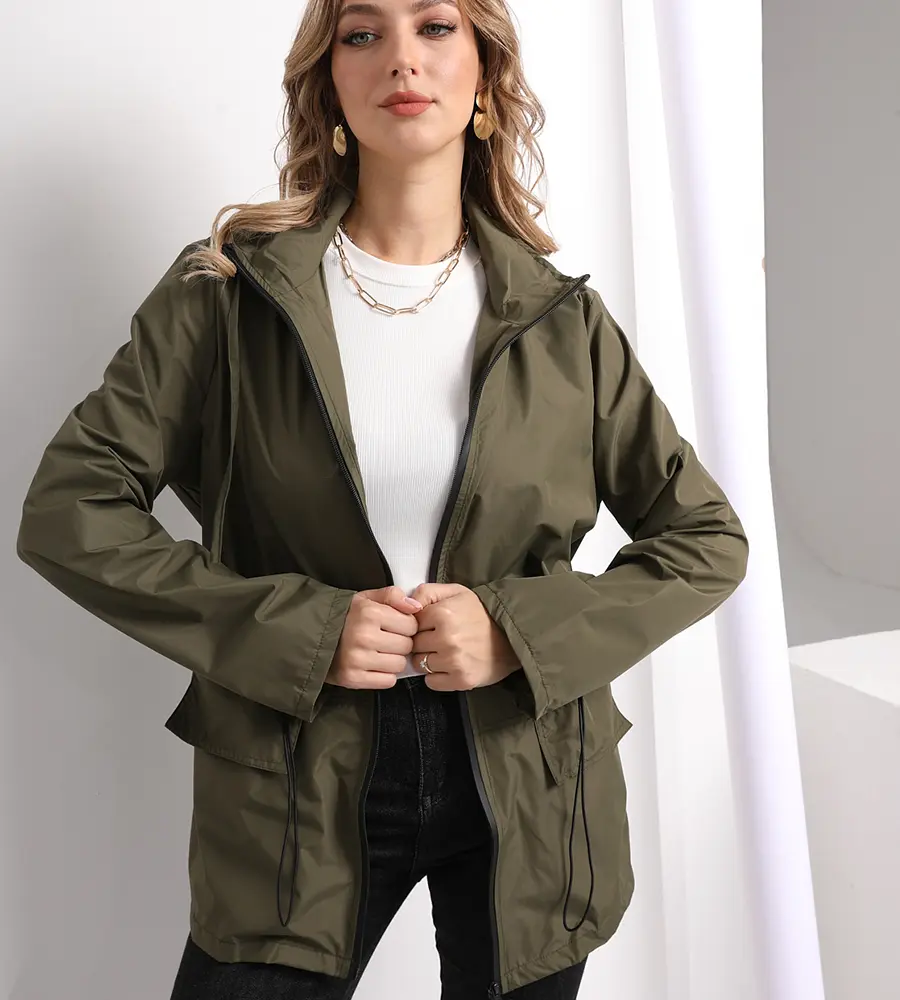 Women's New Basic Outdoor Waterproof Raincoat, Waist Hooded Light And Thin Rainproof Jacket/ Outerwear, Long Sleeve Womenswear Tops,gifts  coat  for women