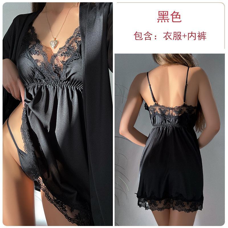 Pink Lace Robe Suit Women 2pcs Sleepwear Nightgown Loungewear Rayon Summer Kimono Bathrobe Gown Set Nightdress Homewear 6