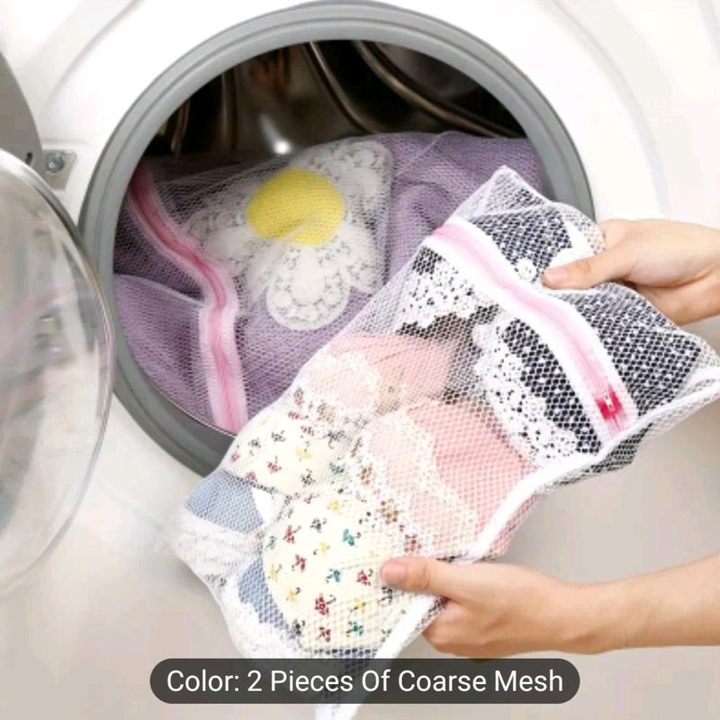2pcs Laundry Bag Set, Thick Mesh Storage Bag, Protective Washing Bag, Polyester Mesh Zipper Bag - Handheld, Accessories Cloth laundry  set bra  washing 2