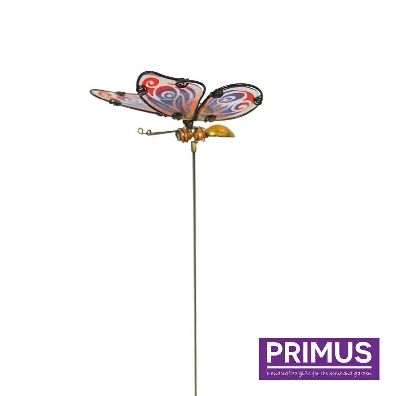 Primus Glass Butterfly Stake - Red and Blue Wings 0