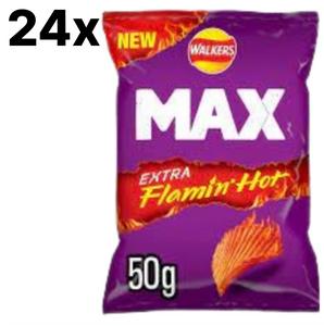 24 x 50g Walkers Max Extra Flaming Hot Crisps – Best before date of Jan or Feb 2025 Spicy, Bold Flavour & Crunch