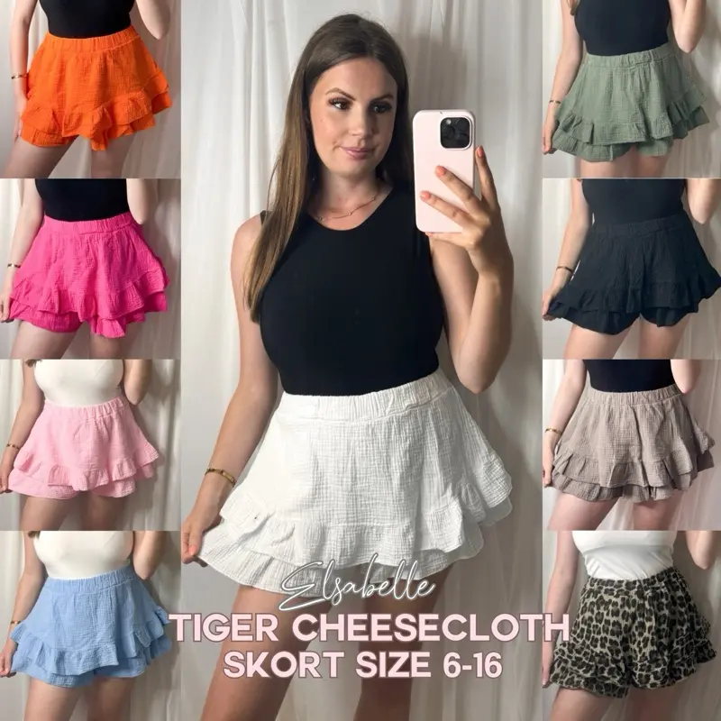 TIGER Women's Cheesecloth Ruffle Plain and Leopard Skort - Perfect for Summer - Womenswear, Skirt