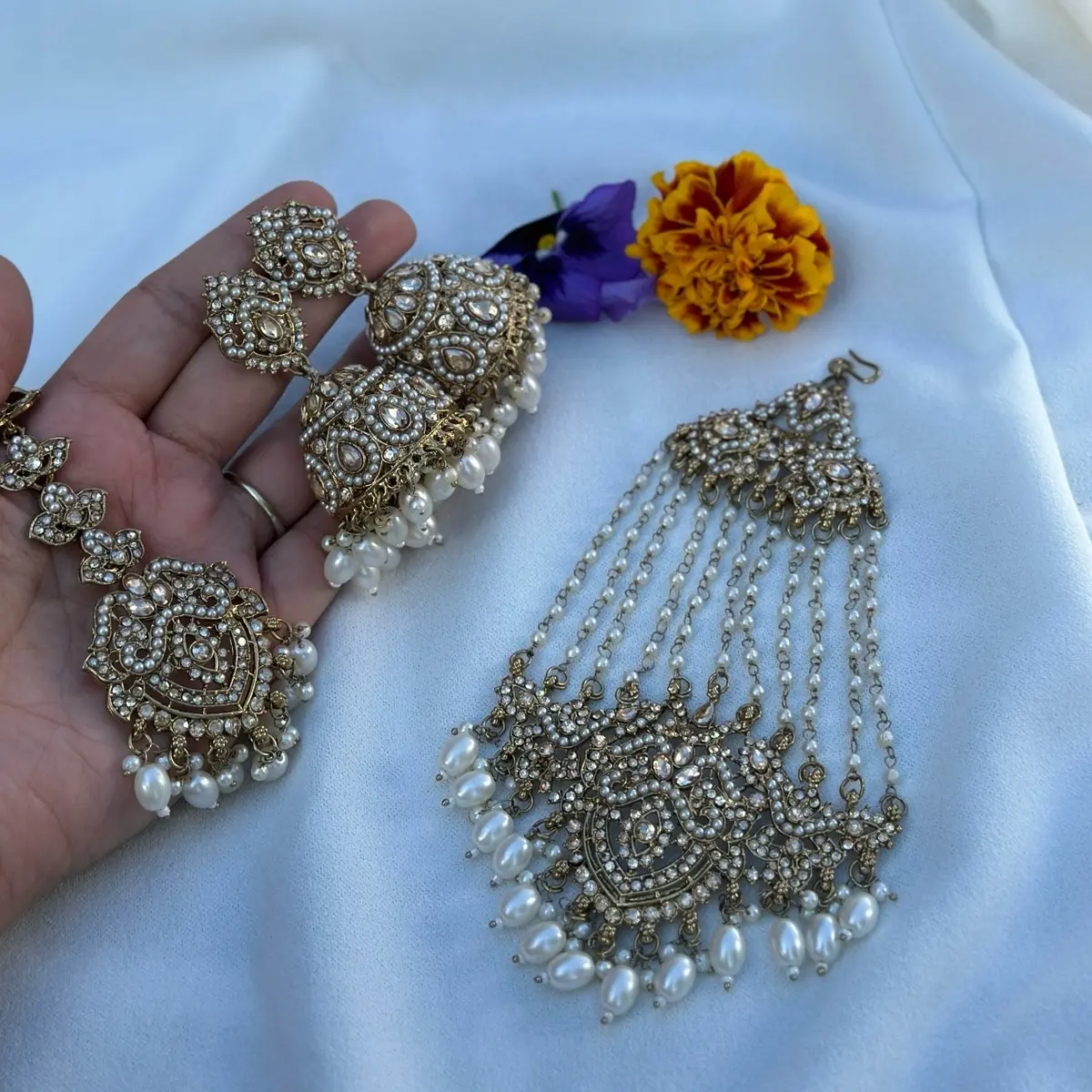 Lightweight Jhumka with Tikka and jhoomar/Jhumar/Passa for Women mehndi bridal