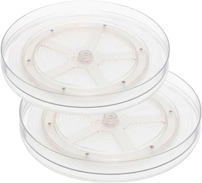 2 Pcs Lazy Susan Turntable Cupboard Organiser Rotating Spice Rack Clear Cosmetic Makeup Organiser Spinning Kitchen Organiser for Cabinet, Pantry, Fridge, Countertop Size 23CM+27CM  Set