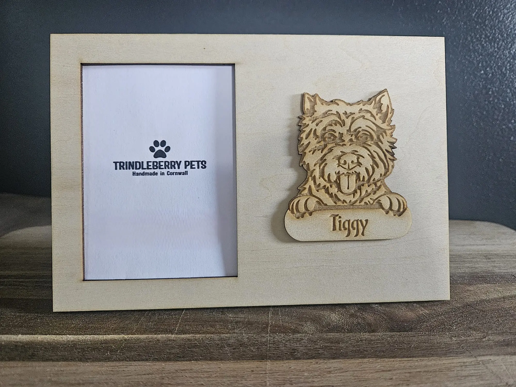 Trindleberry Pets Personalised Dog Photo Frame, Balsa Plywood, Single, Fits 2.5 x 3" Photograph, Wood Decor Wooden
