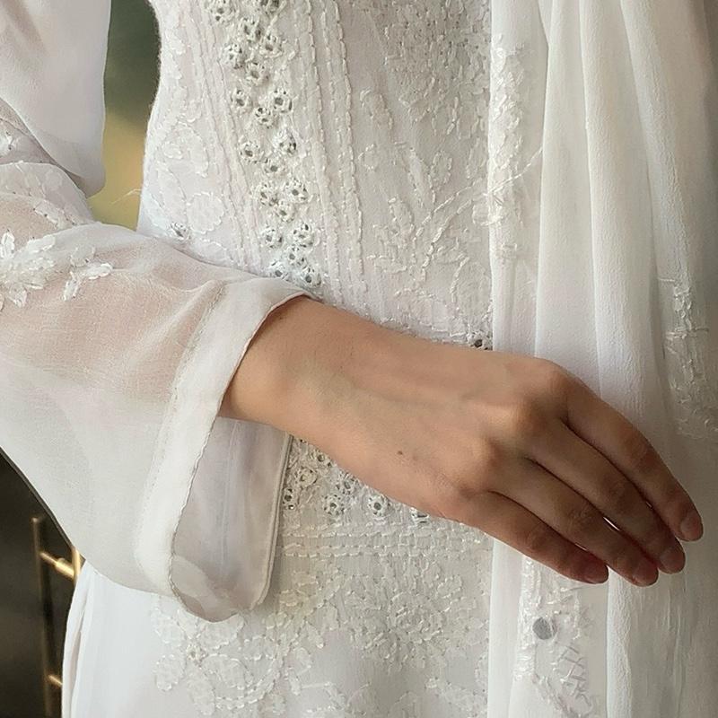 Handmade Chicken kari Chifoon 4PC Women Dress For Muslim Women and Girls ( Sleeves and Daman Design will be as per Black Suit Design) 7