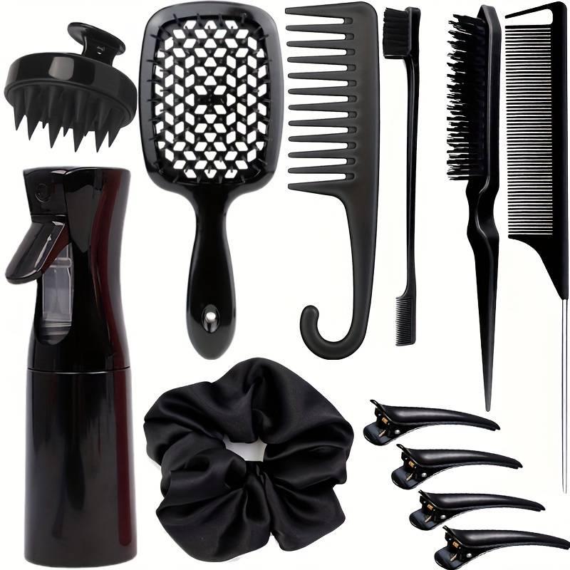 12 Pcs Hair Brush Set with Silicone Scalp Massager, Rat Tail Comb, and Spray Bottle - Perfect for All Hair Types and Travel Needs, Soft Scalp Massager for Baby Shower Detangling Hair Brushes with Wide Tooth Combs for Baby Girls Boys. Haircare Heatless 8