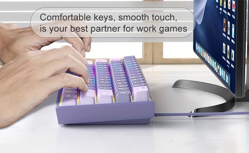 Product Introduction of MAGEGEE Compact 60% Gaming Keyboard with RGB Backlight, Ergonomic TS91 Design for PC, MAC, PS4, Xbox - Violet, USB-Powered, Customizable Lighting Modes, Durable PBT Keycaps, Perfect for Gamers and Office Use, Ergonomic Keyboard 6