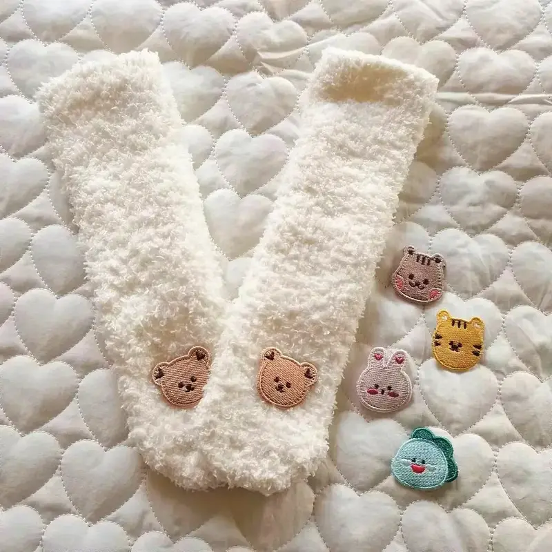 Winter Baby Socks, Thick & Warm Plush Knee-Length Socks for Newborns to Toddlers, Anti-Slip Floor Socks, White, Autumn Winter 1