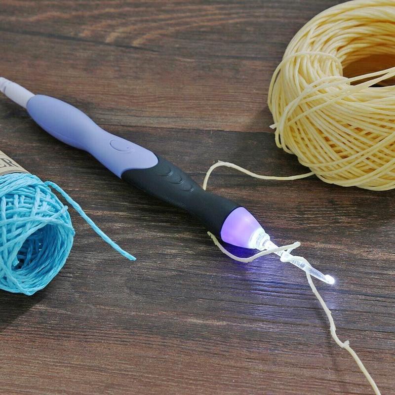 9 in 1 USB Light Up Crochet Hooks Knitting Needles LED Sewing Tools Set Kit UK 3