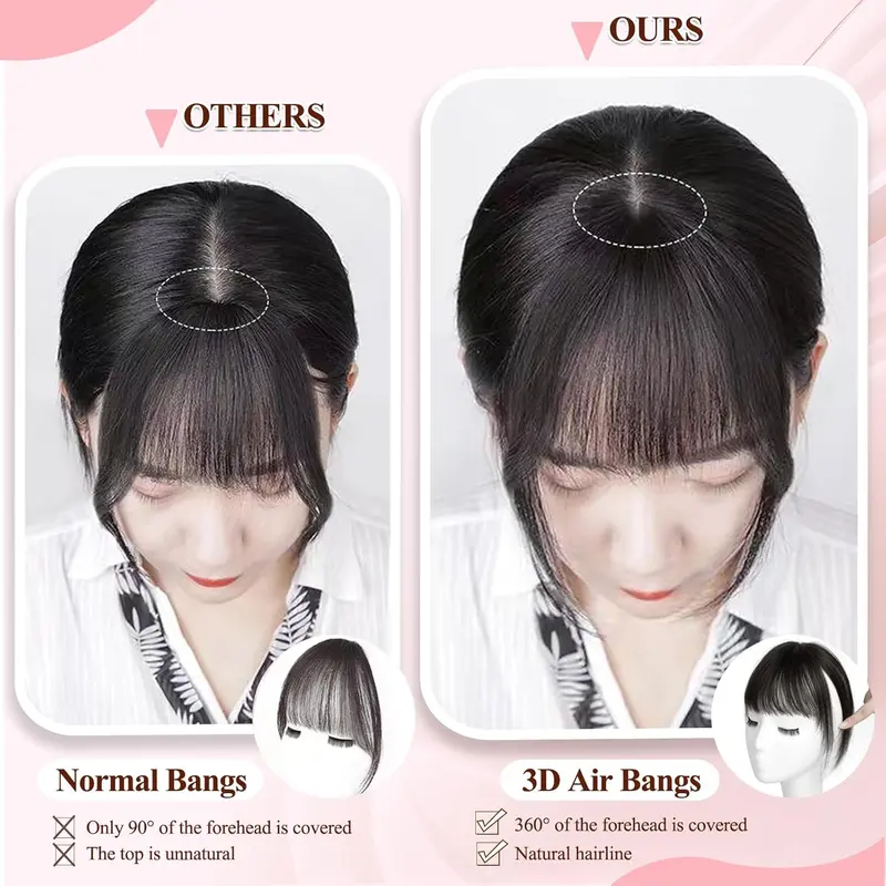 Clip in Fringe 100% Real Human Hair Fringe Clip in Bangs 10 Inch Hair Topper With 6 inch Bangs Hair Toppers for Thinning Hair Women Real Hair 360°Clip on Fringe for Daily Wear (Chocolate Brown) 3