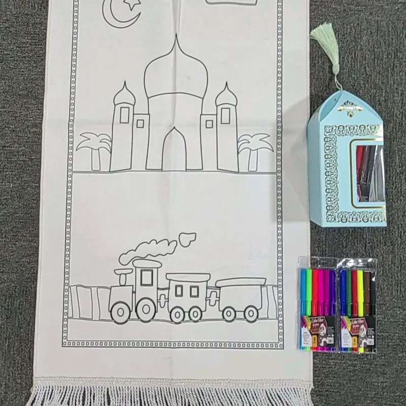 Colouring Prayer Mat set includes prayer mat, fabric coloured pencils, and a box. 4