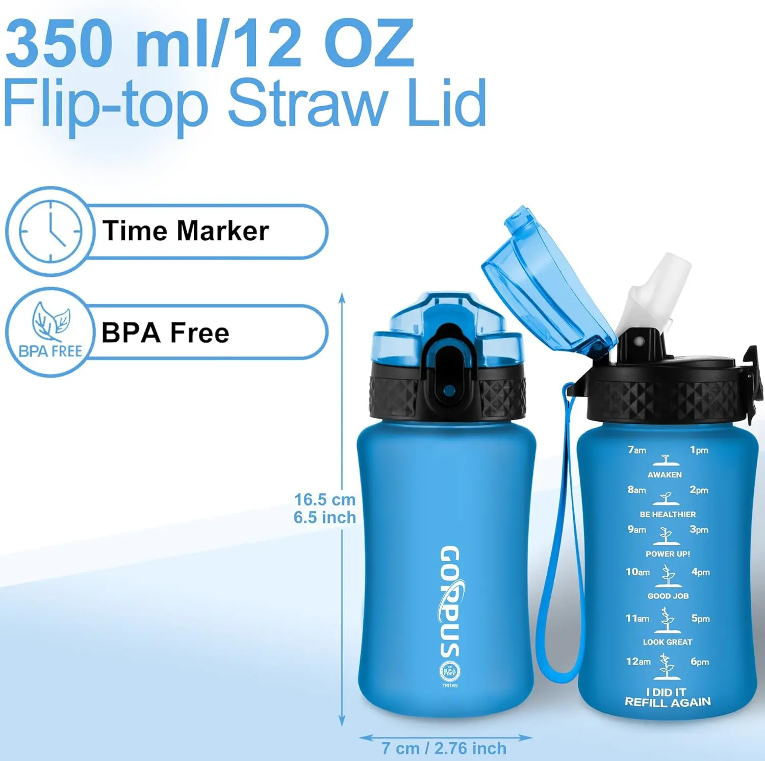 350ml/12oz Kids Water Bottles With Straw Toddler Drinks Bottle for School Leakproof Children's Bottle with Time Marking Small Bottle BPA free Tritan Sport Bottle Juice Bottles for Girls Boys