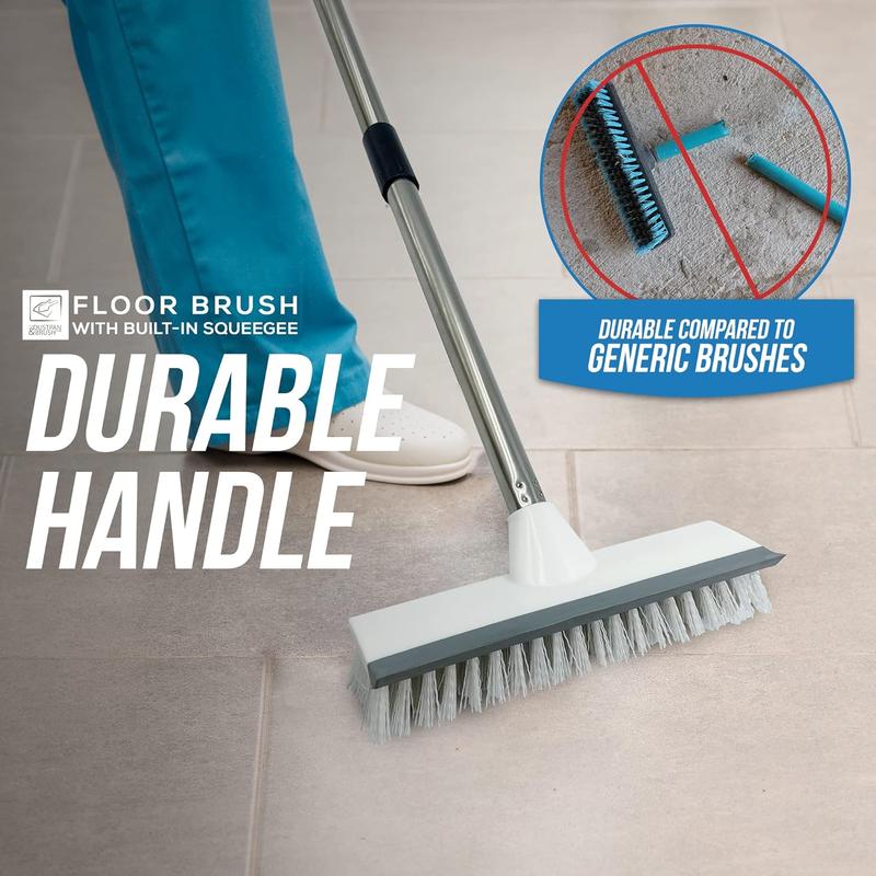 Floor Squeegee Broom Scrubbing Brush with Stiff Brush Bristles and 3PC Broom Handle for Home and Commercial Use - Bathroom Cleaning Brush, Floor Brush Indoor for Tile or Wood Surfaces Smooth Cleaner Plastic Tool Plastic Tool Wooden 4