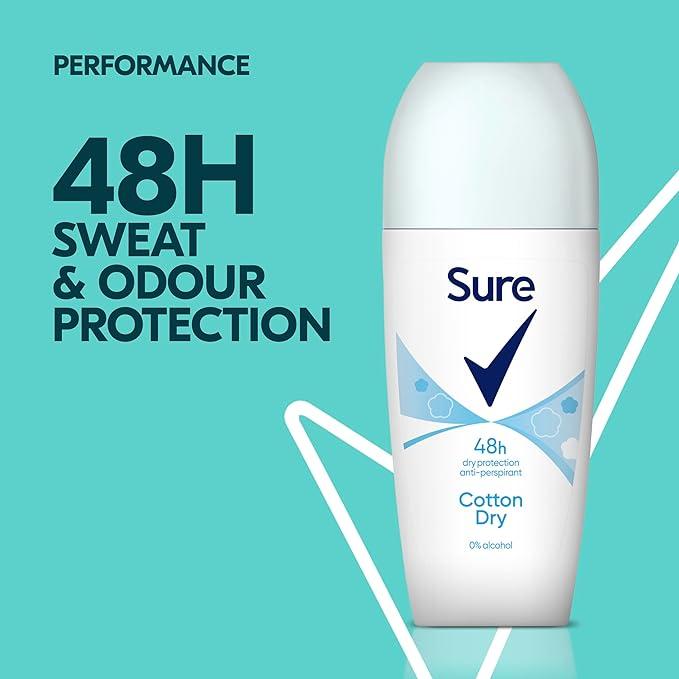 Sure Cotton Dry Anti-Perspirant Deodorant Roll On 48-hour protection deodorant for women 6x 50 ml Body Care Floral Daily Comfort Cleanser Cosmetic 2