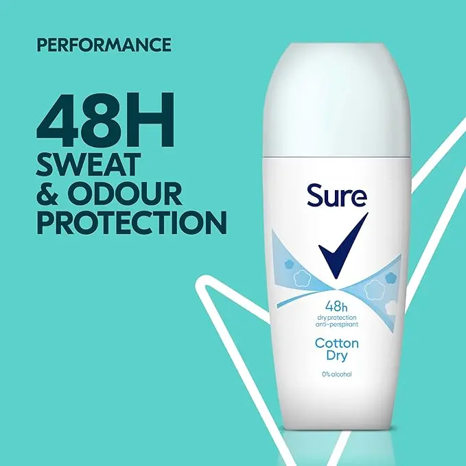 Sure Cotton Dry Anti-Perspirant Deodorant Roll On 48-hour protection deodorant for women 6x 50 ml Body Care Floral Daily Comfort Cleanser Cosmetic 2