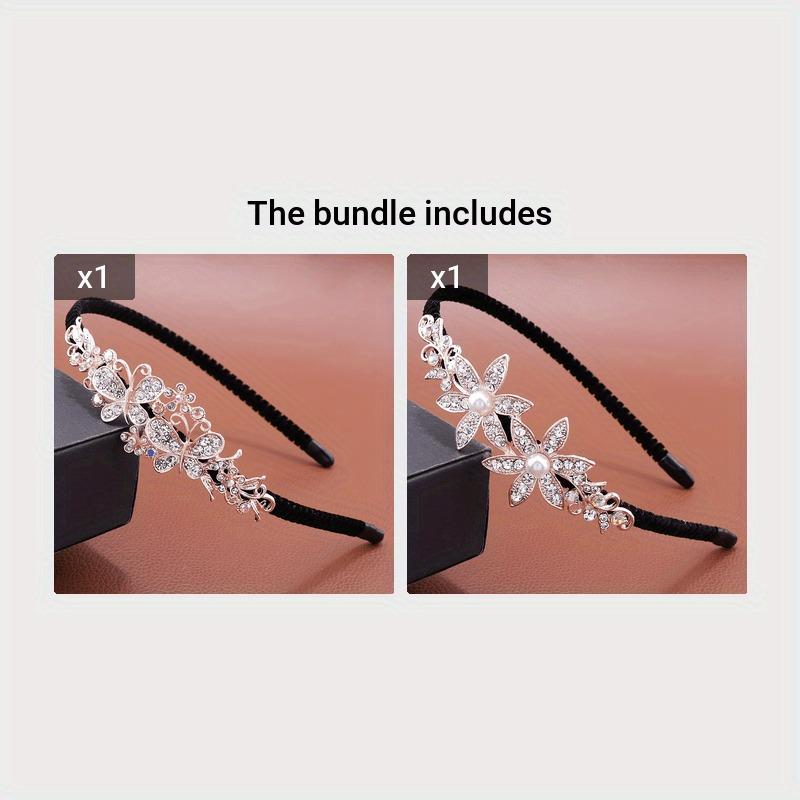 1pc Elegant Floral And Butterfly Rhinestone Hairband, Versatile Hair Accessory For Women, Retro Style, Simple Design For Face Washing And Styling 6