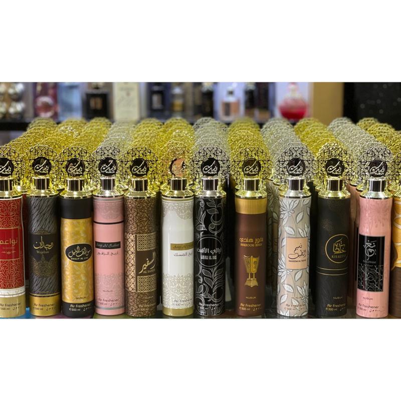 Nusuk Dubai Oud Arabian Perfume Air Freshener Collection - 300ml: Ajwa Black Oud, Red Oud, Goodness Black Blanc & Purple Wave, Mariyam - Woody, Set 3