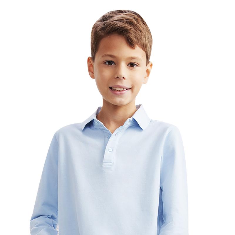 Boys School Polo Shirt Childrens Plain Long Sleeve 7-12 Years | Blue | SALE 6