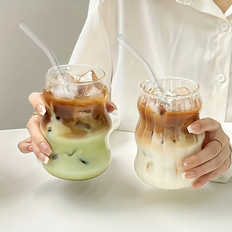 2pcs Large Capacity Clear Glass Cups with Straws - Durable, Heat-Resistant for Hot and Cold Beverages at Home and Office 5
