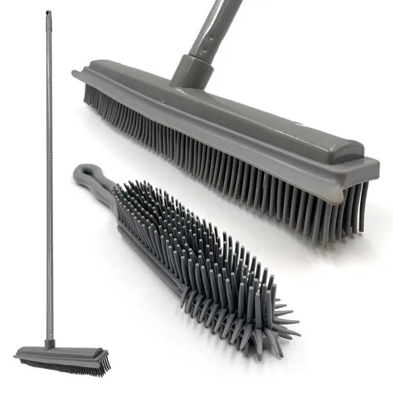 Rubber Broom Hand Brush Set Pet Hair Remover Indoor Sweeping Carpet Cleaning 0