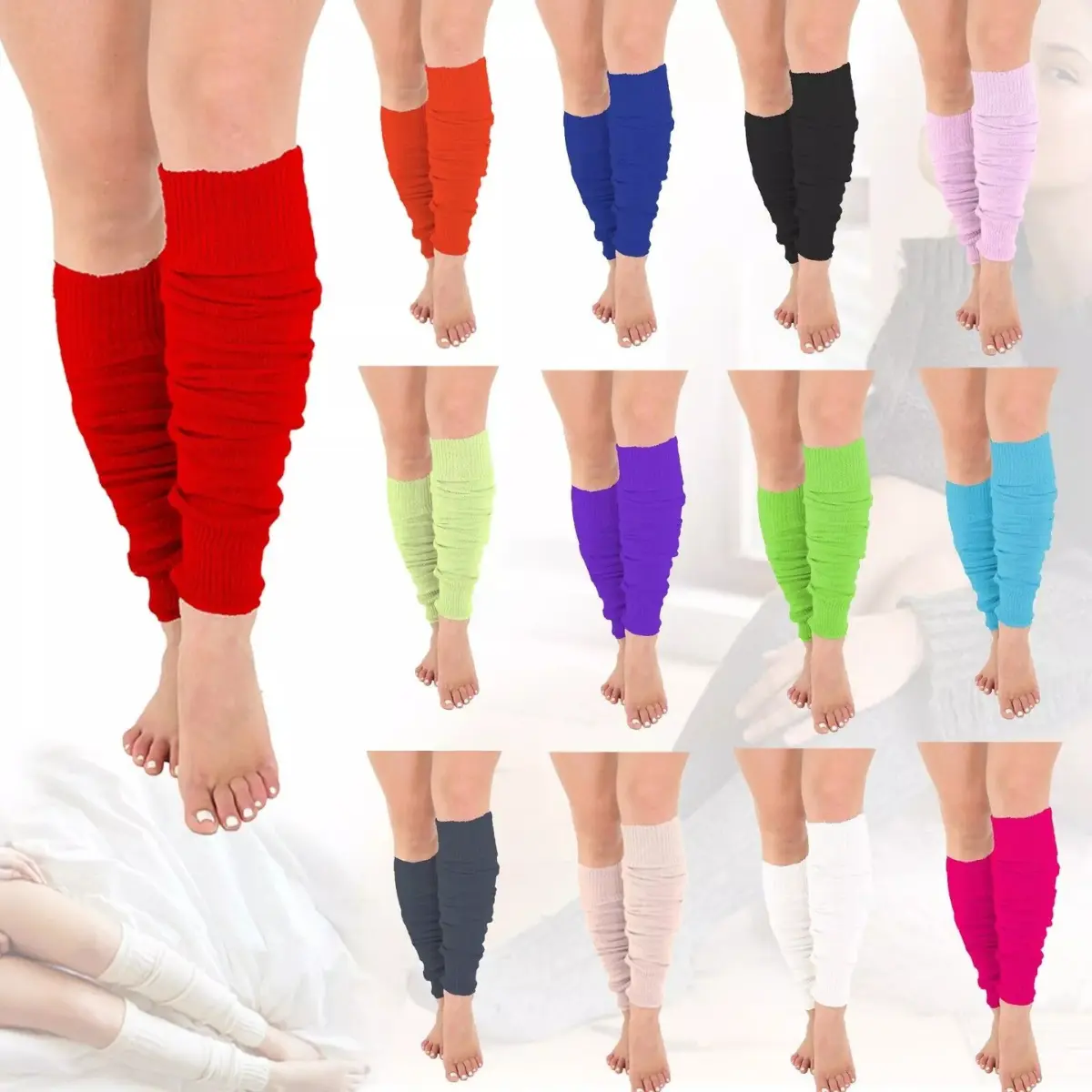 Plain Leg Warmers for Women, 80s Style Footless Sock for Dance and Fitness, UK One Size, Acrylic Material - Fabric, Fashion