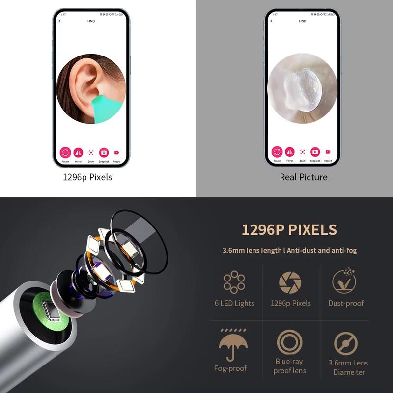 Ear Wax Removal Tool - Ear Cleaner With Camera, Earwax Remover With Light, Ear Cleaning Kit, Ear Wax Removal Tool WIFI Connection 6 LED Lights Earpick 2