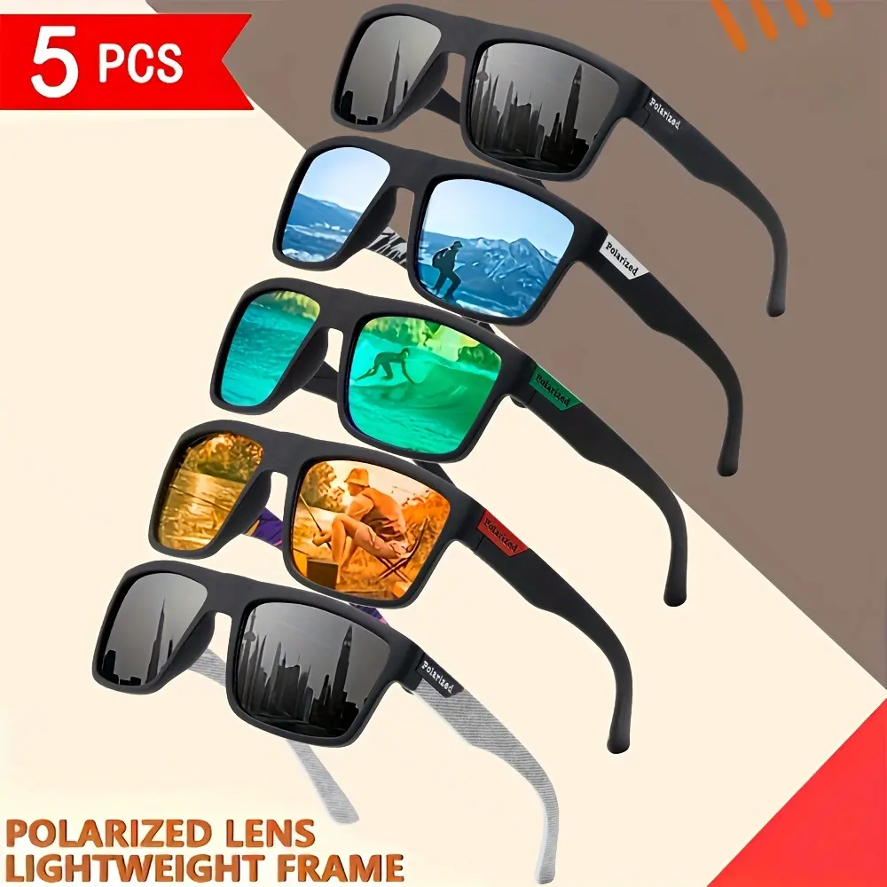 A set of 5 pairs of Men's and Women's fashion glasses - 2025 new retro trendy glasses with polarized PC lenses and metal hinges, essential for the festival