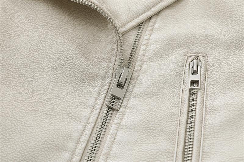 Product Introduction of NEW New Coal graysty le Women's washed leather jacket with belt, short coat with downgraded zipper and vintage lapel jacket HOT 4