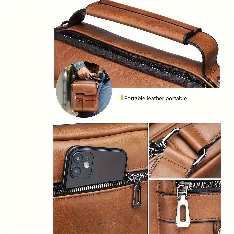 WEIXIER Casual Crossbody Bag - Sleek Multi-Pocket Shoulder Bag for Commuting, Square Handbag in Brown & Black, Durable PU with Polyester Lining, Zip Closure, Purse Crossbody 5