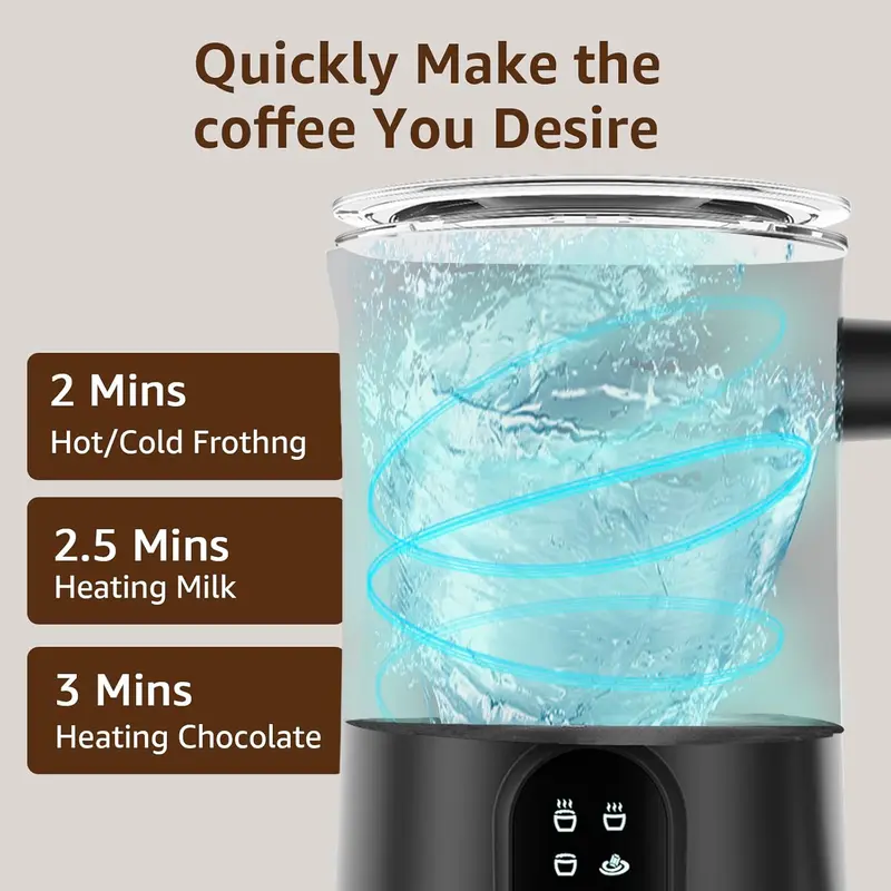 Milk Frother, 4 in 1 Electric Milk Steamer,11.8oz/350ml Automatic Warm and Cold Foam frother for Coffee, Latte, Macchiato, Cappuccino, Hot Chocolate 4