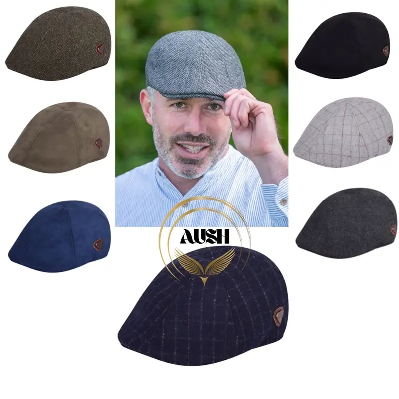 Unisex Flat Wool Cap, Six Panel, Blend Tweed Lightweight & Comfortable Summer Hat - Classic Cabbie Peaky Blinders Style Hats for Men