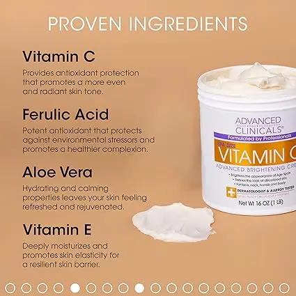 advanced clinicals vitamin c cream Anti-aging, brightening | Age spots, dark spots on face, hands, body | 16oz lotion Body Care Coconut Skin Repair Aloe Aloe Vera Moisture Green Tea 1