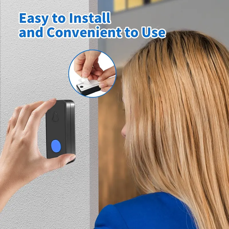 Wireless Doorbell, IP55 Waterproof Cordless Door Bells Chime Kit-1000 Ft Range 55 Chimes 5 Volume, Battery Operated Push Button & 2 Plug-in Receivers with LED Flash Easy Install Black (N628) 4