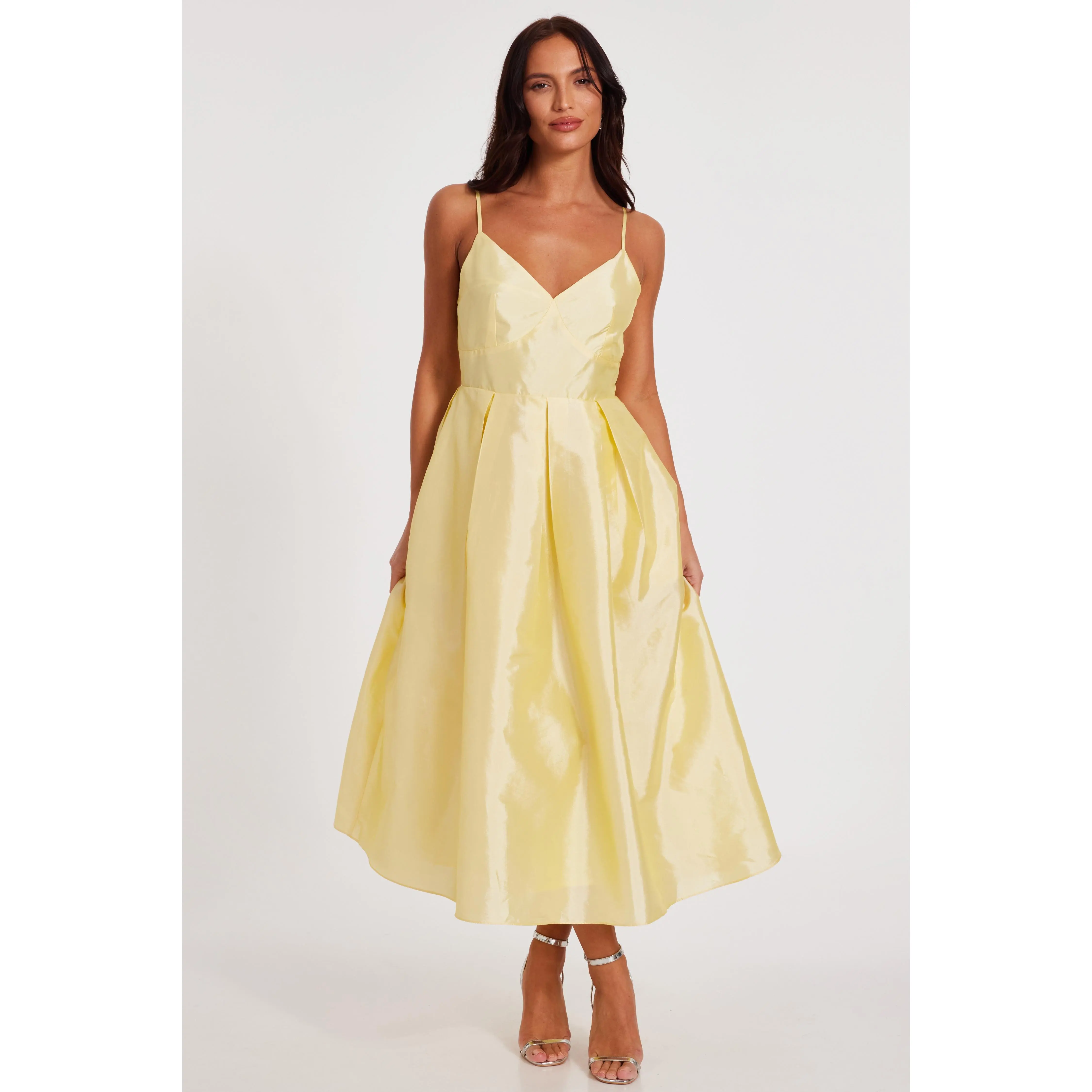 Quiz Clothing Light Yellow Taffeta Midaxi Dress