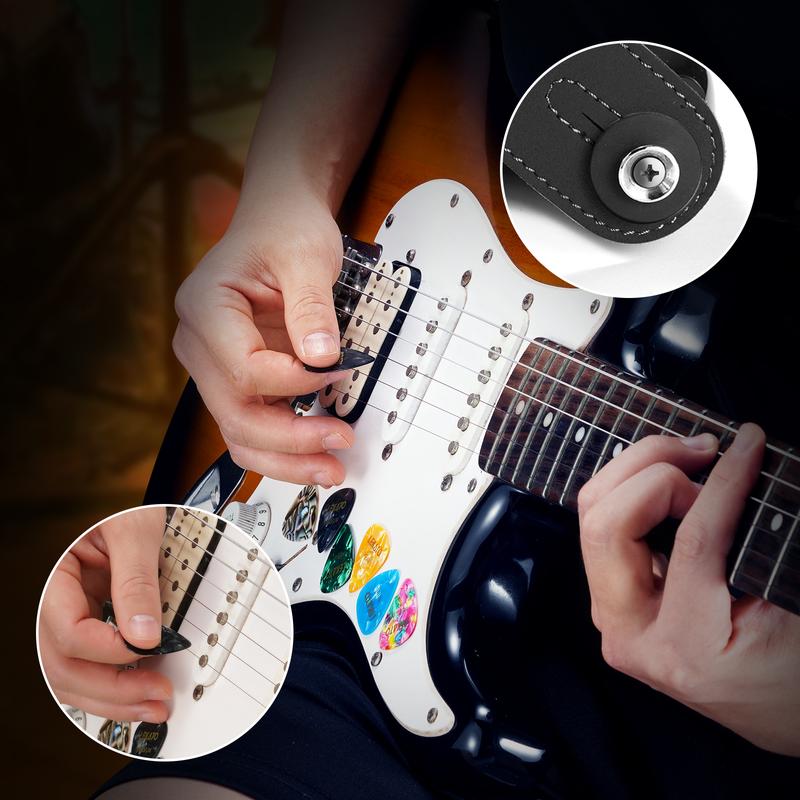 LEKATO Guitar Picks Holder with 18 Picks, Portable Leather Guitar Pick Bag, Celluloid Guitar Plectrums, Accessories for Acoustic/Electric Guitar Bass Ukulele, Gift for Guitar Beginners 4
