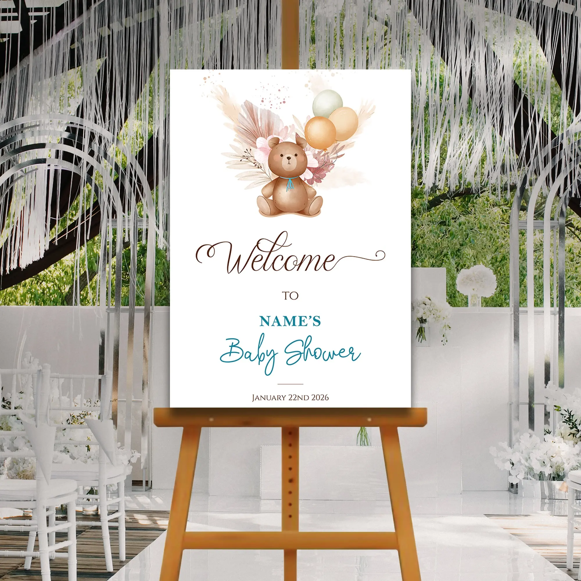 BOHO Teddy Baby Shower Welcome Board, A1, A2, A3 or A4, Gender Neutral Baby Shower Sign, Baby Welcome Sign, Baby Boy Baby Girl Shower Decor