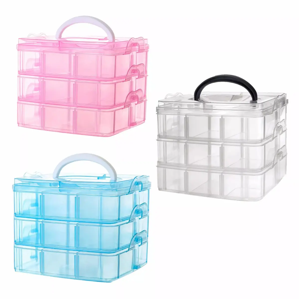 3 Tier Stackable Storage Box Adjustable Portable Organizer for Crafts, Lego, Jewelry & More