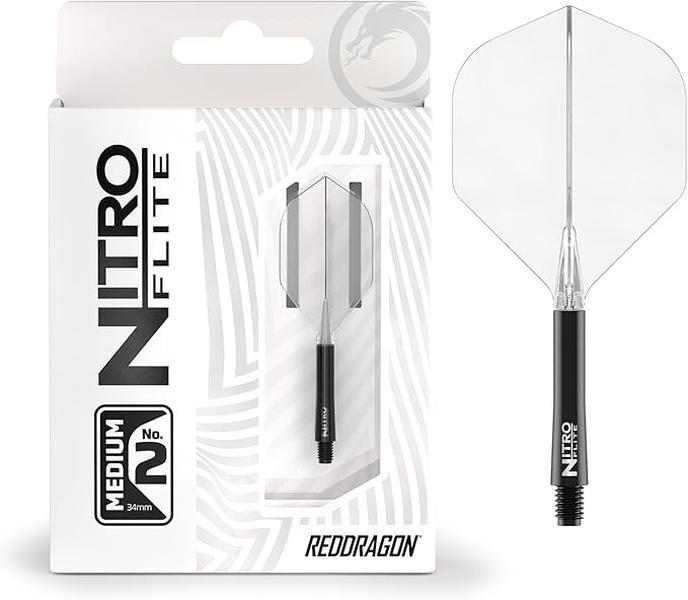 Nitro Flite Integrated Flight & Shaft System–No.2 Shape and Design-Available in Short, Intermediate & Medium - White, Black, Blue, Yellow & Clear - Professional Darts Accessories 0