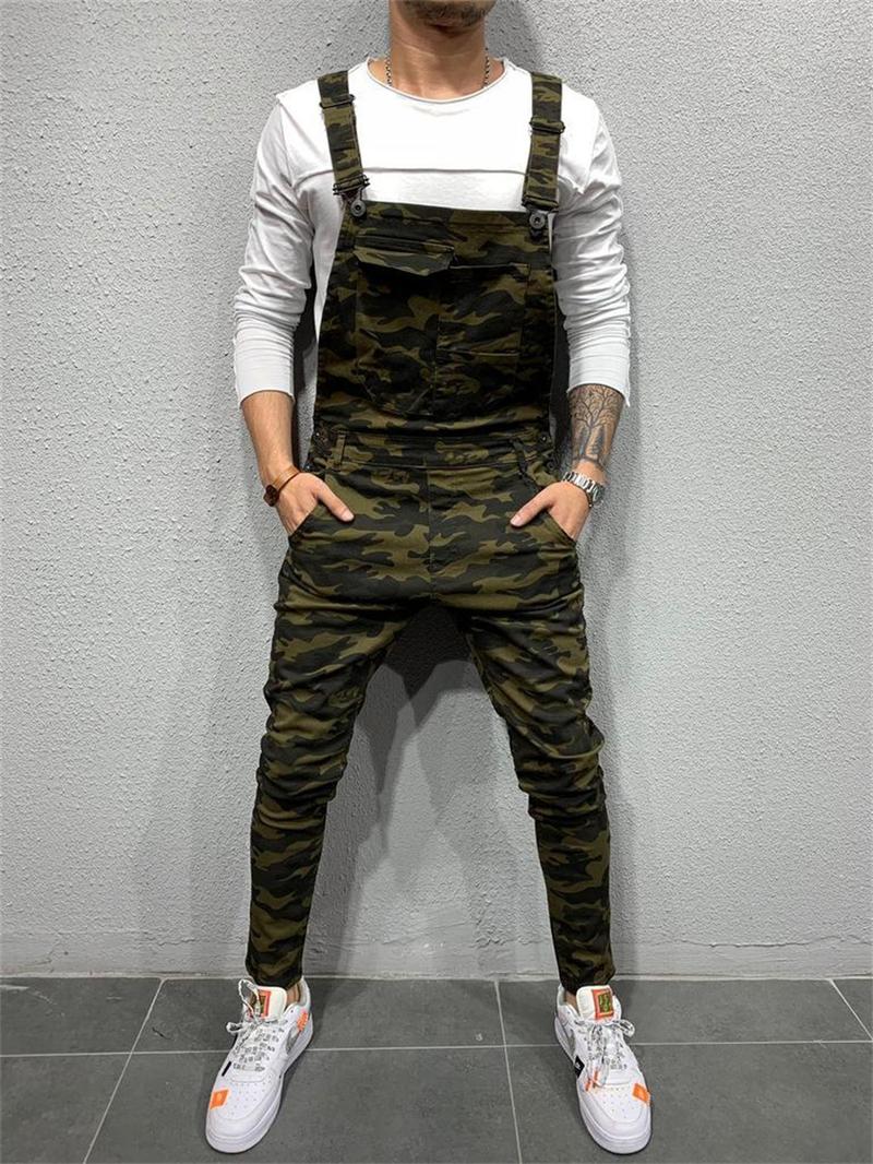Product Introduction of Camouflage Men's Jumpsuit Multi-pocket Slim Fashion Streetwear Denim Cargo Work Pants Bib Overalls Men High Street Jeans Menswear Trouser 17