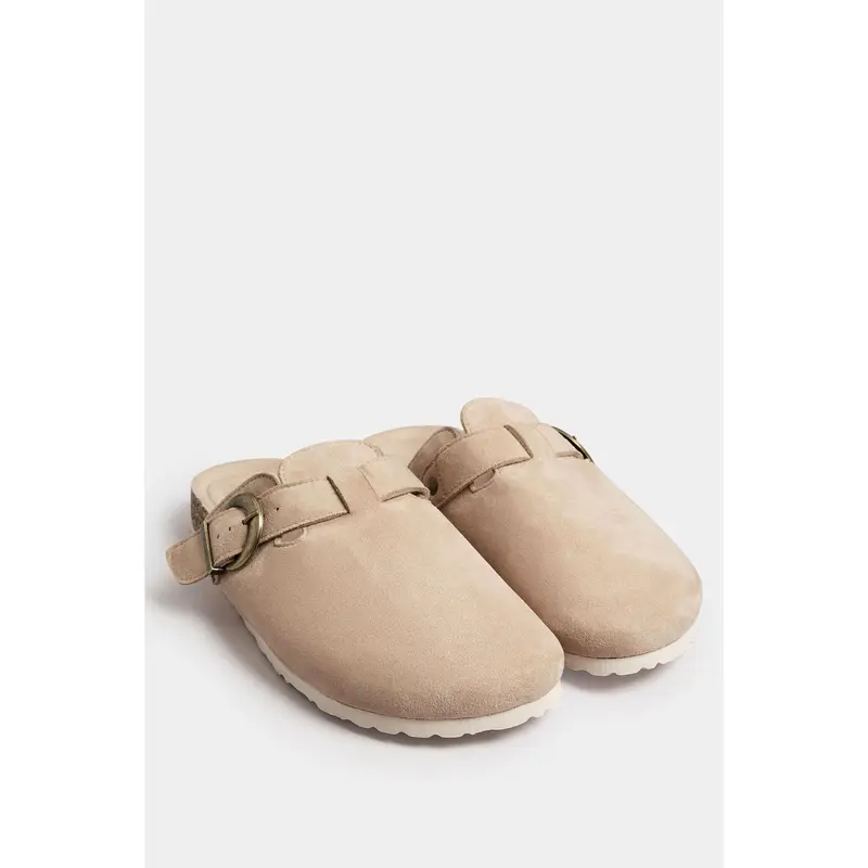 LTS Beige Brown Faux Suede Clogs In Standard Fit 1