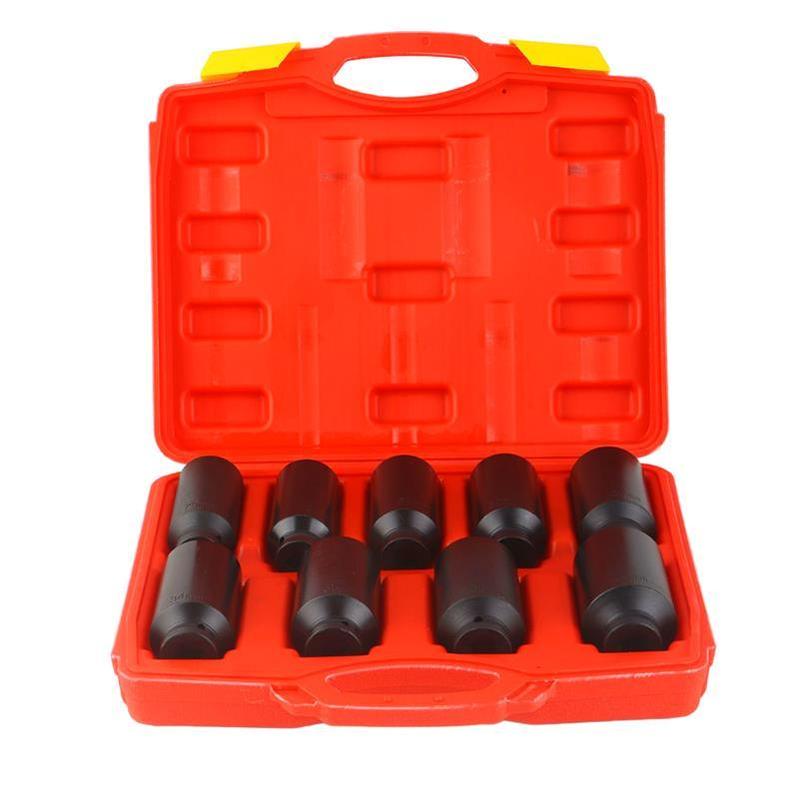 Product Introduction of 9pcs Steel Axle Hub Nut Socket Set, 1/2 Inch Drive, Hex Shank, Polished Finish, 29mm-38mm, Heavy Duty Automotive Repair Tool Kit 3