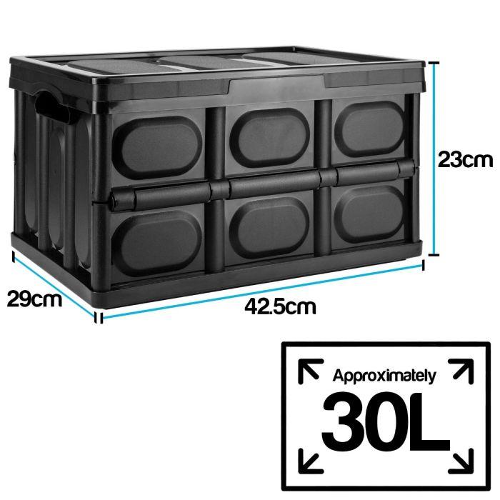 30L Black Storage Box with Lid Folding Stackable 30 Litre Lidded Plastic Organiser Cover 5