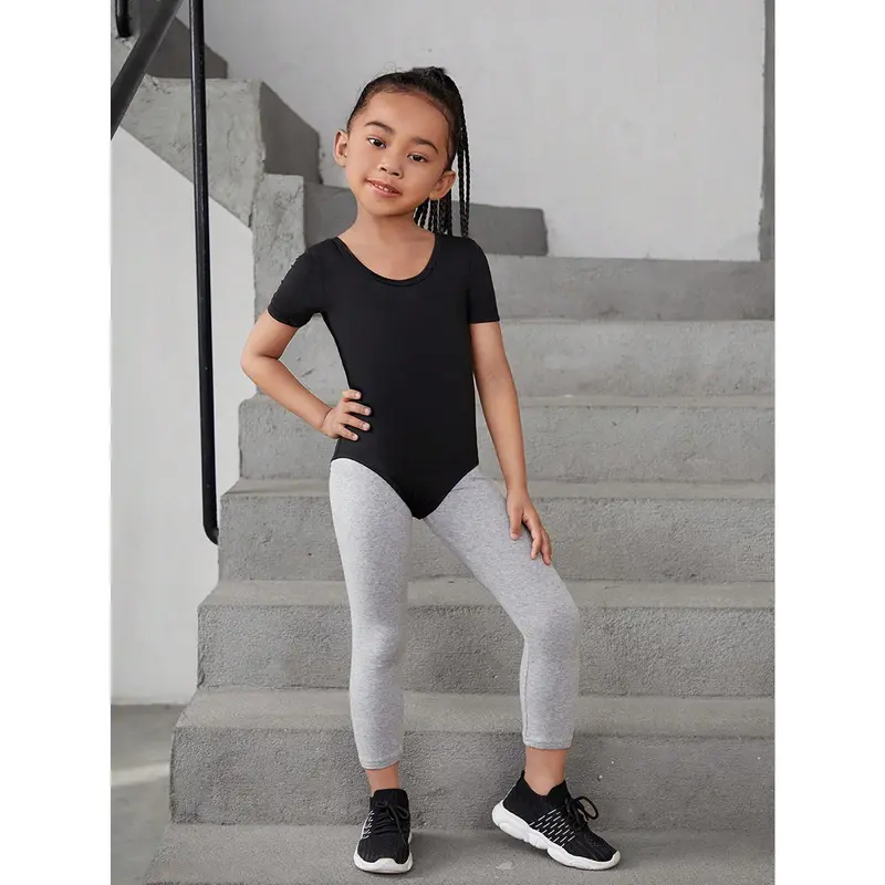 Young Girl Solid Color Short Sleeve Sport Bodysuit 2
