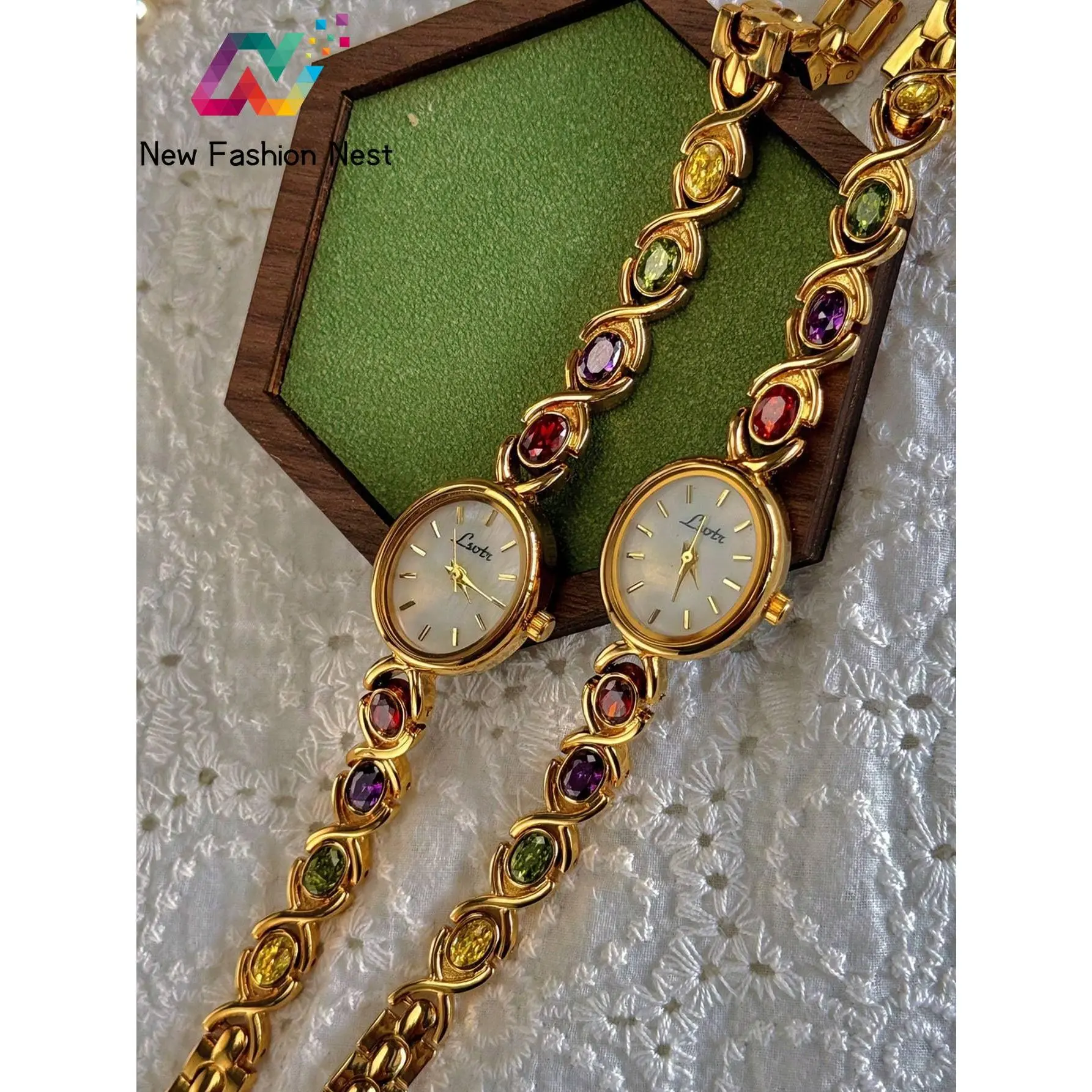 [2025 Premium Watches] 1pc New High-End Luxury Women's Watch Embedded With Colorful , Diamonds And An Oval Shaped Mother Of Pearl Dial. It Can Be Worn On A Daily Basis, Or For Occasions Such As Parties, Holidays And Outings To Decorate The Wrist