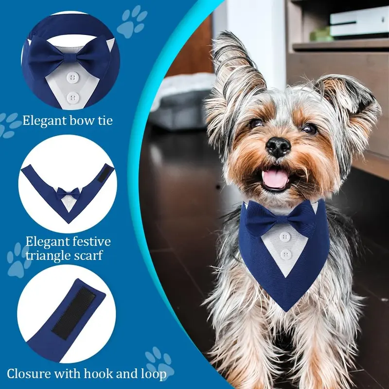 Dog Tuxedo, Formal Dog Wedding Bandana Adjustable Pet Collar with Bow, Small, Medium and Large Dog Wedding Clothing, Birthday Gifts for Dogs 7