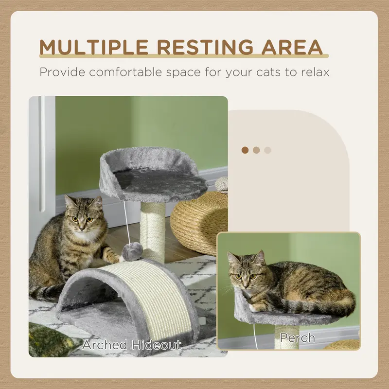 PawHut Cat Tree, Kitten Scratcher Activity Centre with Sisal Scratching Post, Toy Ball 5