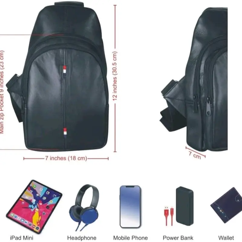 Leather Chest Bag | Stylish Daypack for Travel & Outdoor | Crossbody Sling Pack | Men's & Women's | Art-595 | Black 6